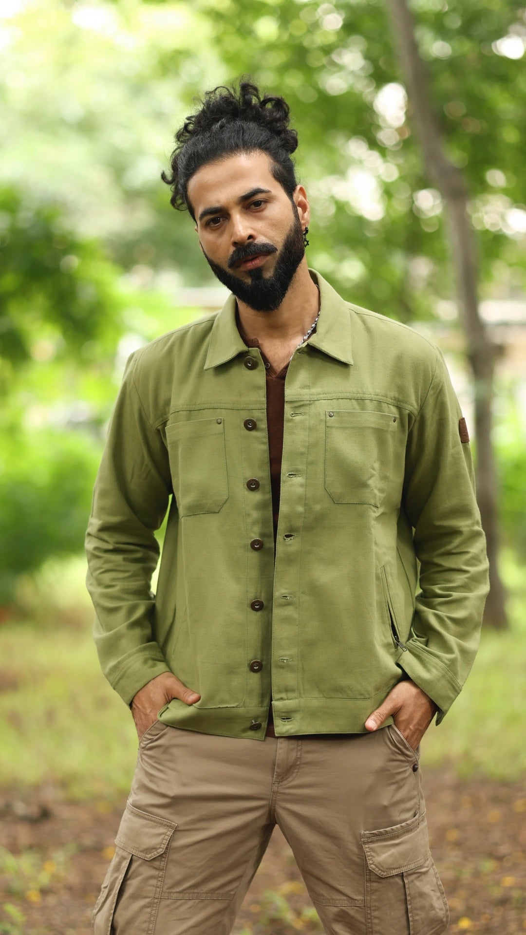 Men's Cotton Canvas Jacket - Moss Green