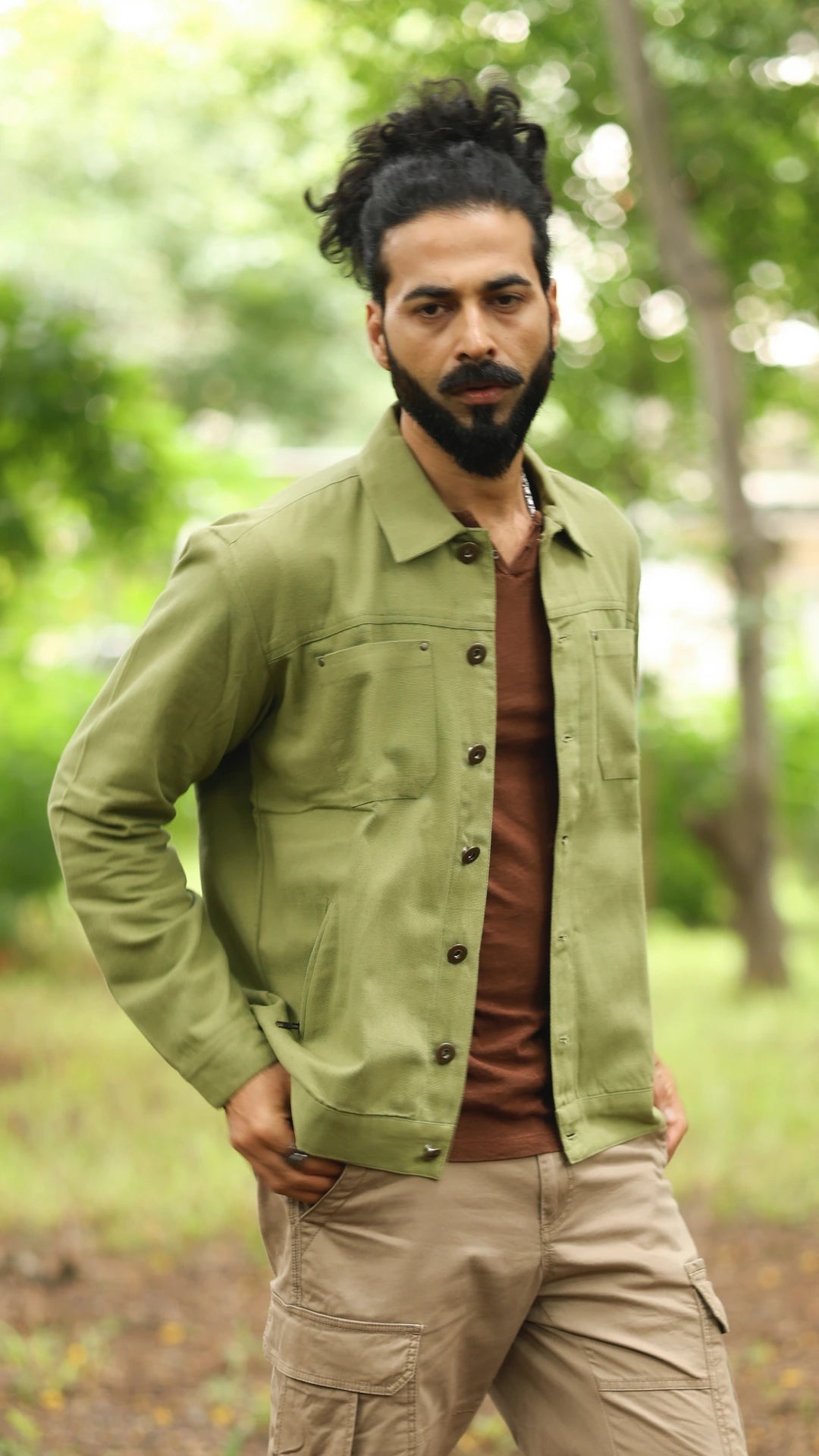Men's Cotton Canvas Jacket - Moss Green