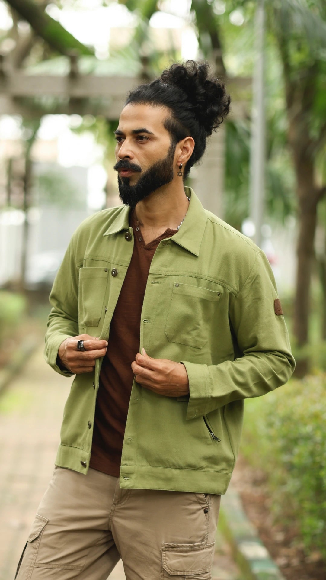 Men's Cotton Canvas Jacket - Moss Green
