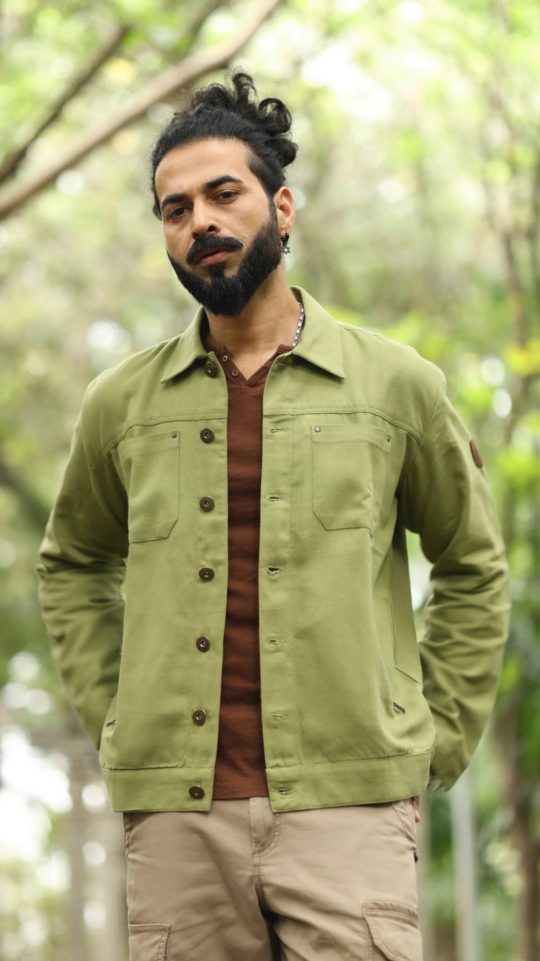 Men's Cotton Canvas Jacket - Moss Green