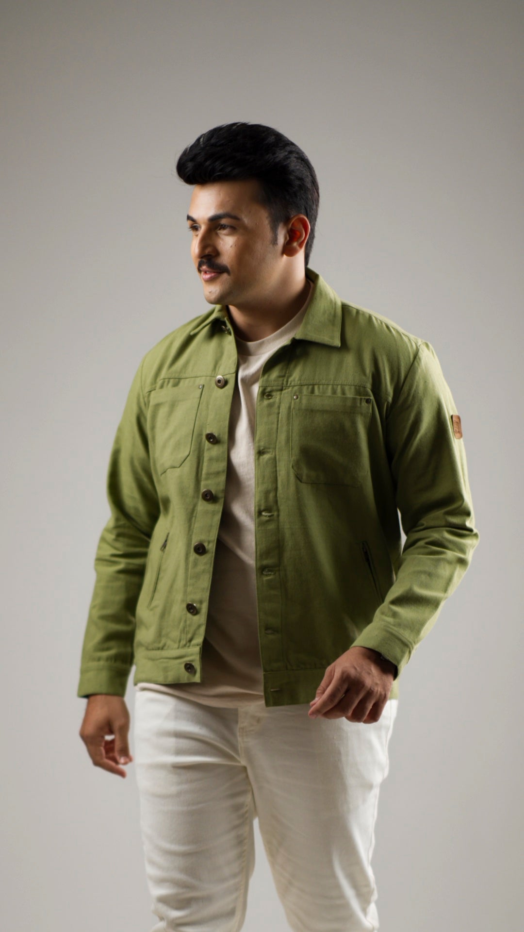 Men's Cotton Canvas Jacket - Moss Green