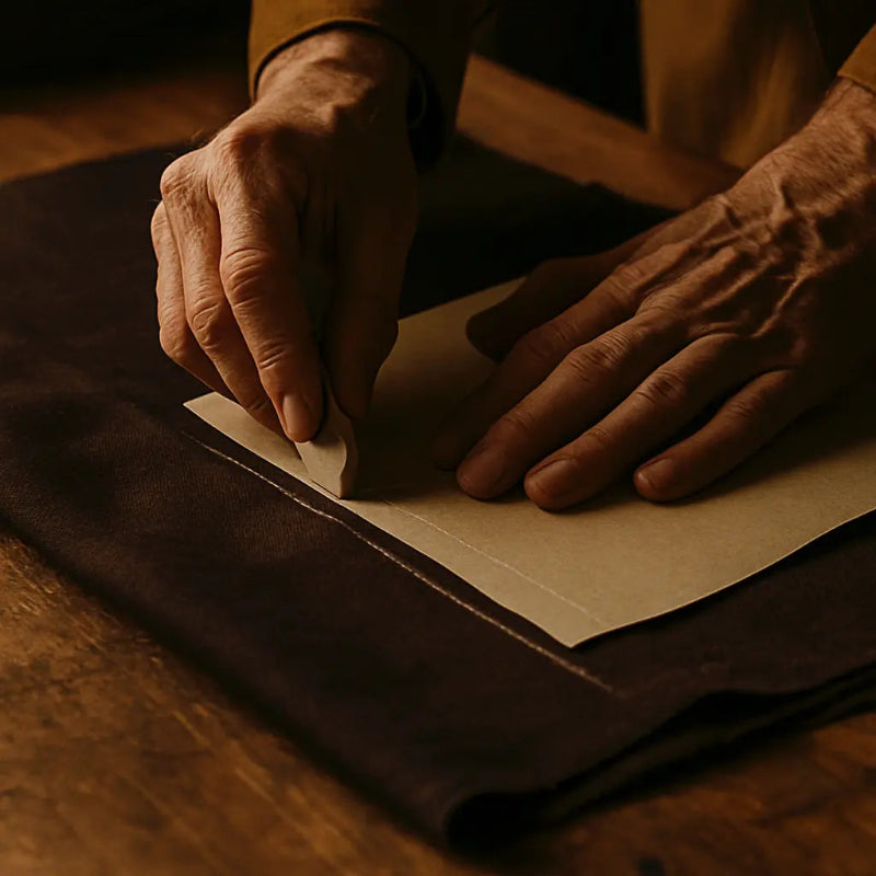 Close-up of hands writing on a piece of paper with a warm, brownish hue.