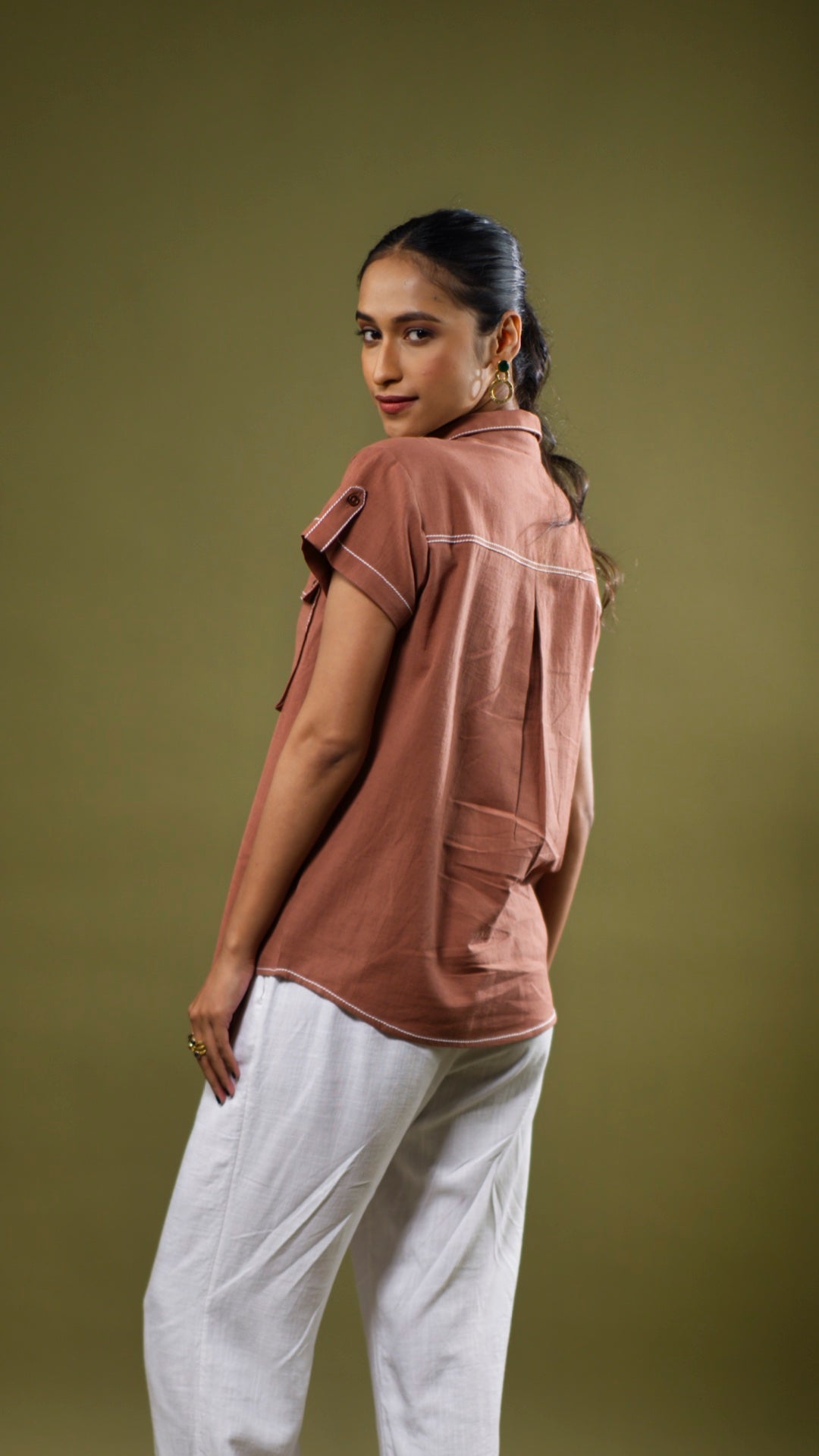 Women's Cotton Linen Shirt - Terracotta Brown