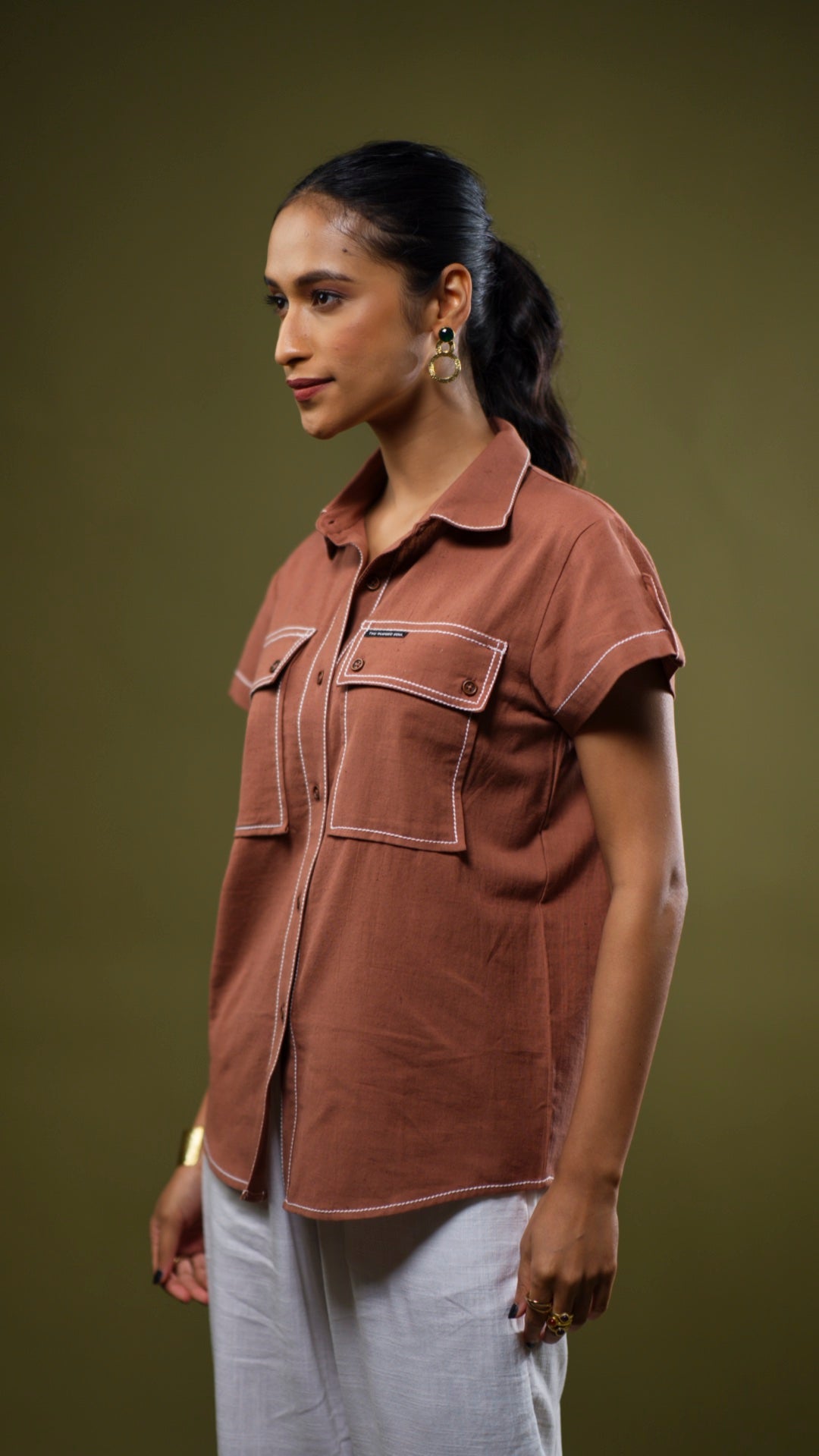 Women's Cotton Linen Shirt - Terracotta Brown