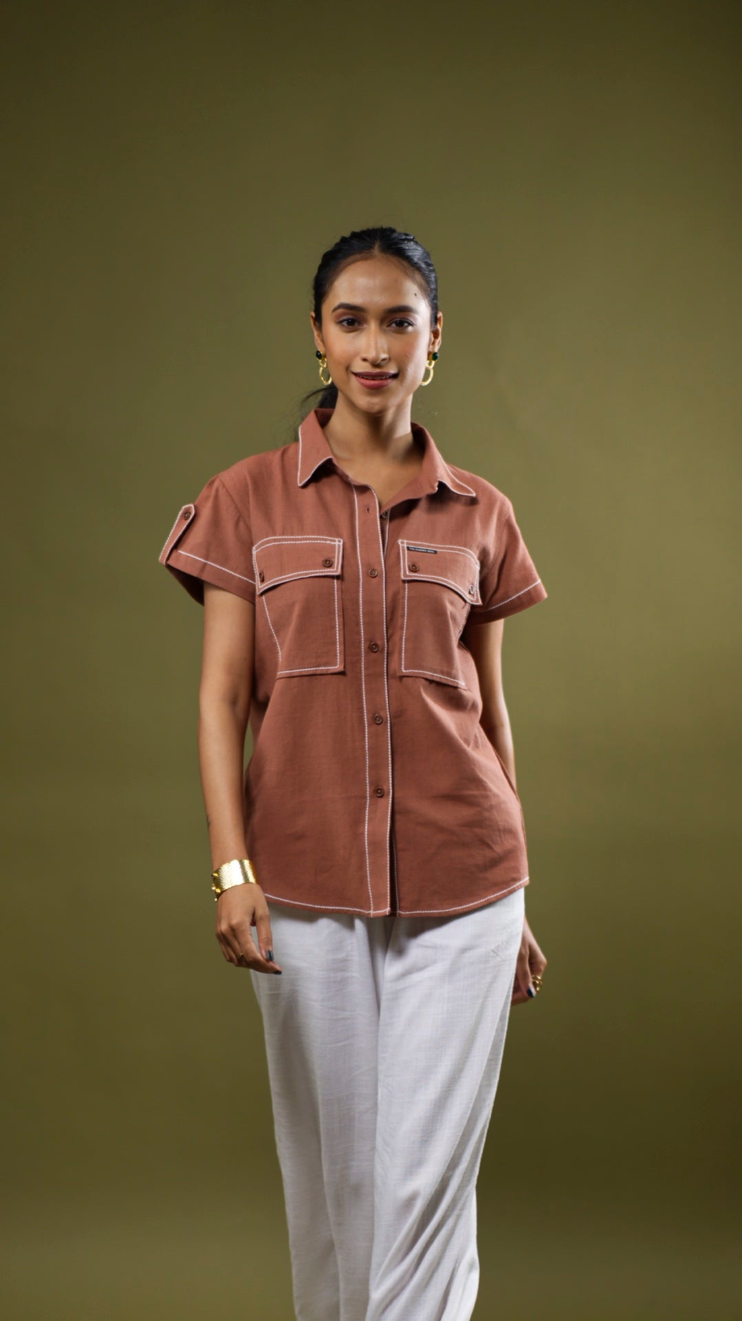 Women's Cotton Linen Shirt - Terracotta Brown