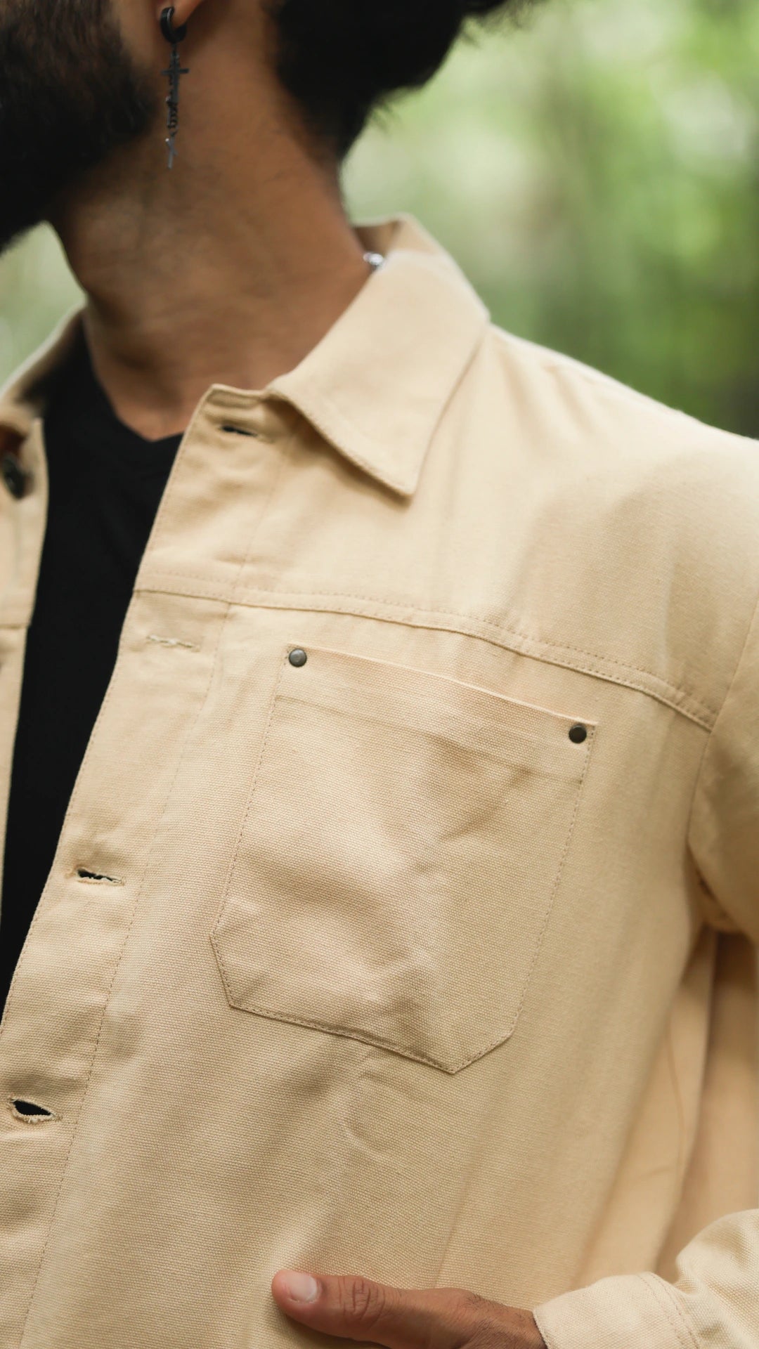 Men's Cotton Canvas Jacket - Sandstone Beige
