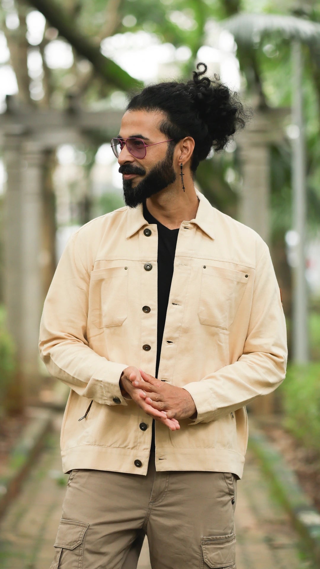 Men's Cotton Canvas Jacket - Sandstone Beige