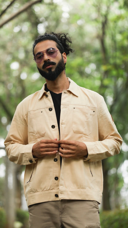Men's Cotton Canvas Jacket - Sandstone Beige