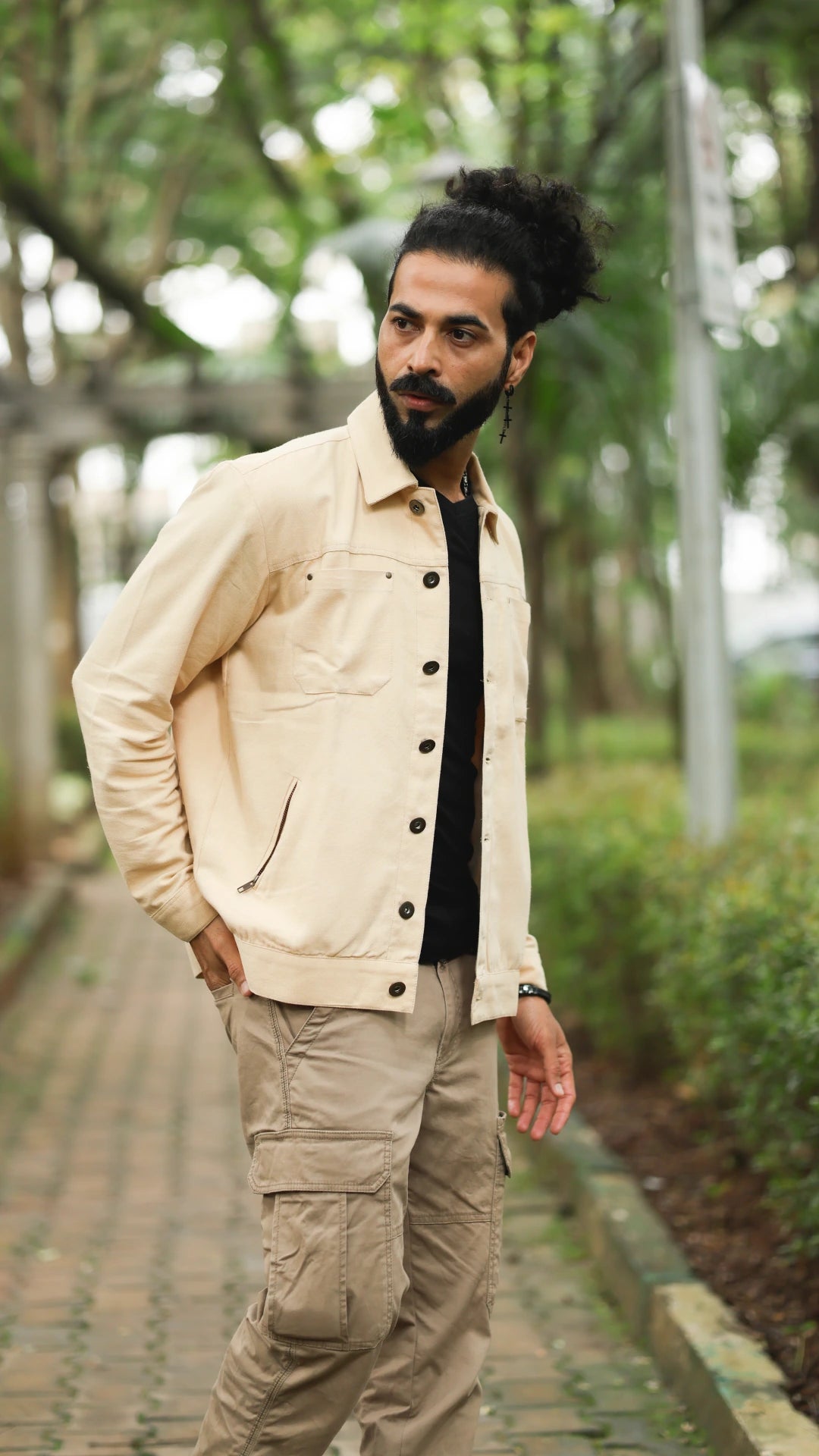 Men's Cotton Canvas Jacket - Sandstone Beige