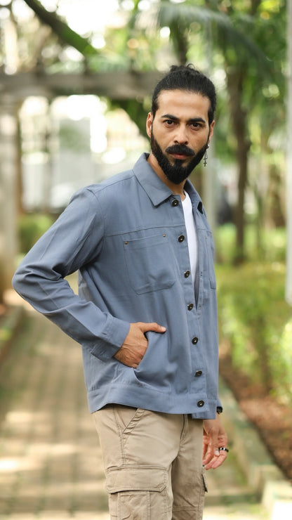 Men's Cotton Canvas Jacket - Sapphire Blue
