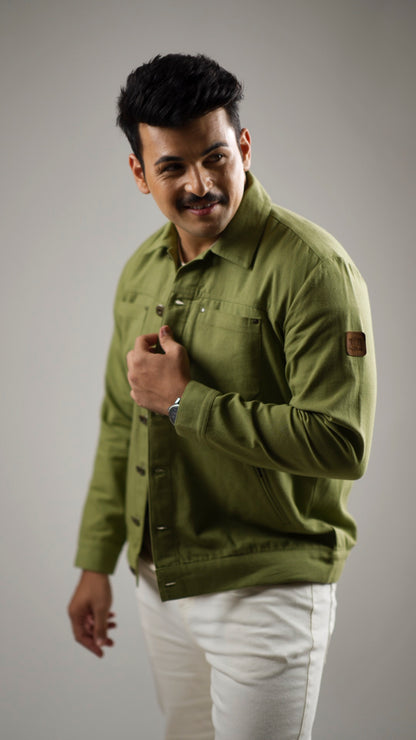 Men's Cotton Canvas Jacket - Moss Green