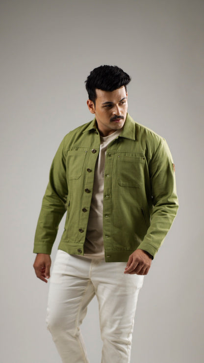 Men's Cotton Canvas Jacket - Moss Green