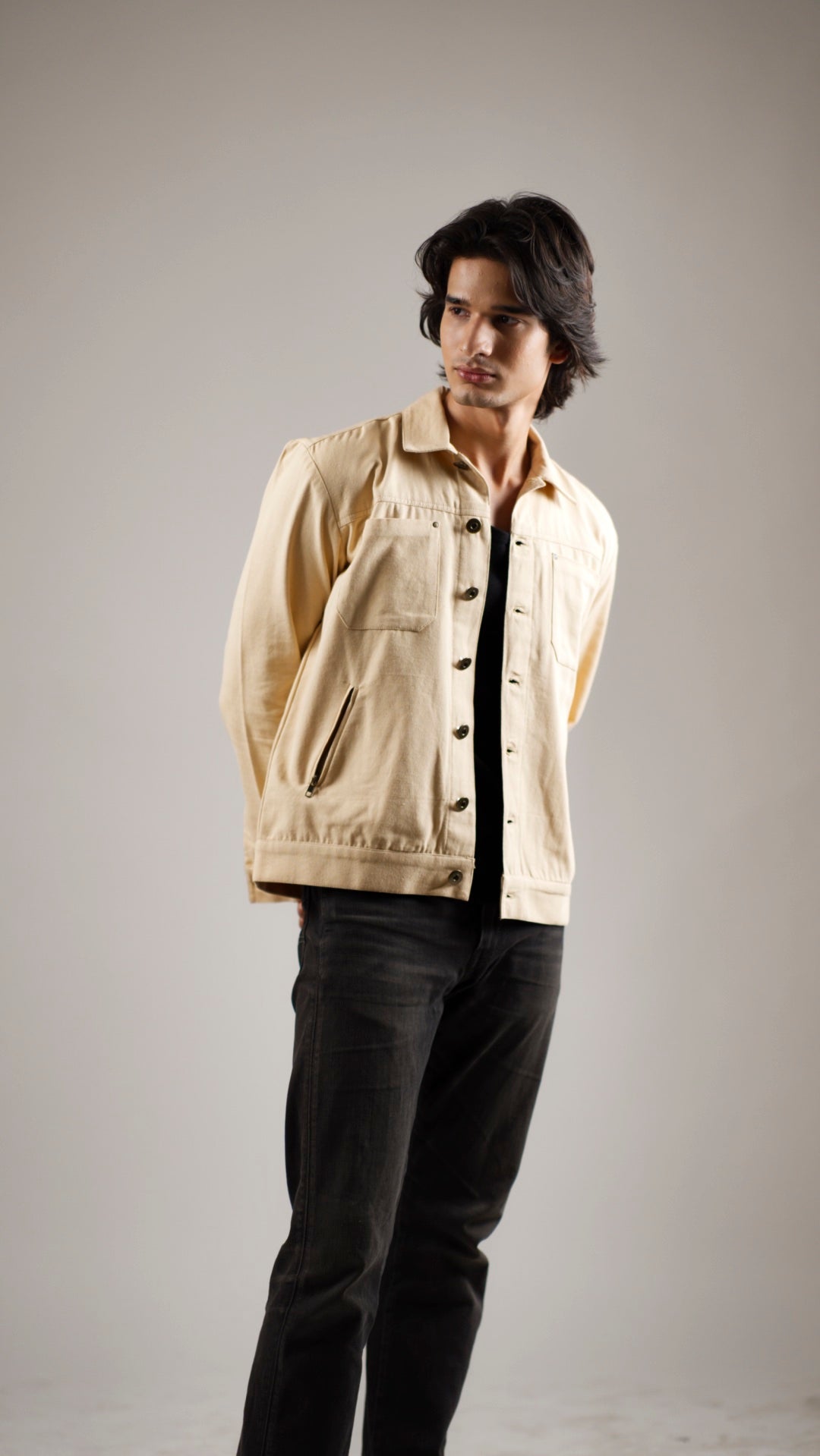 Men's Cotton Canvas Jacket - Sandstone Beige