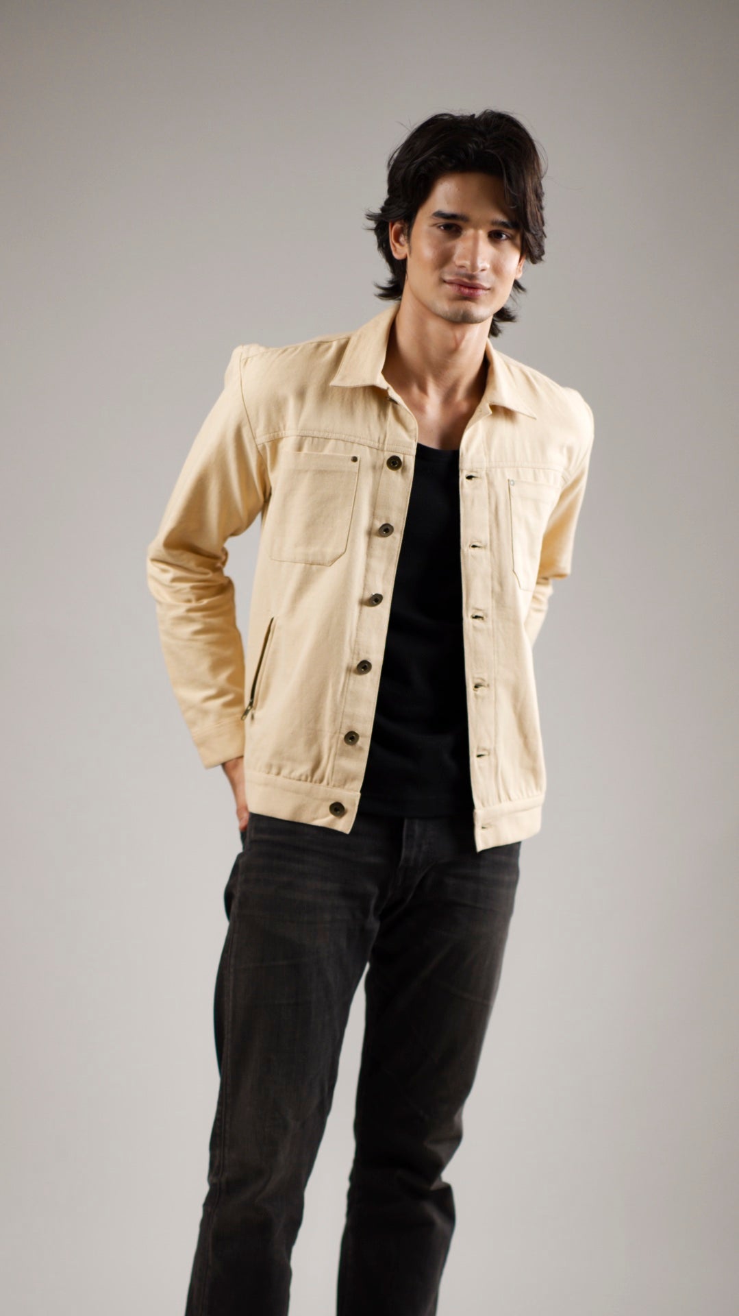 Men's Cotton Canvas Jacket - Sandstone Beige