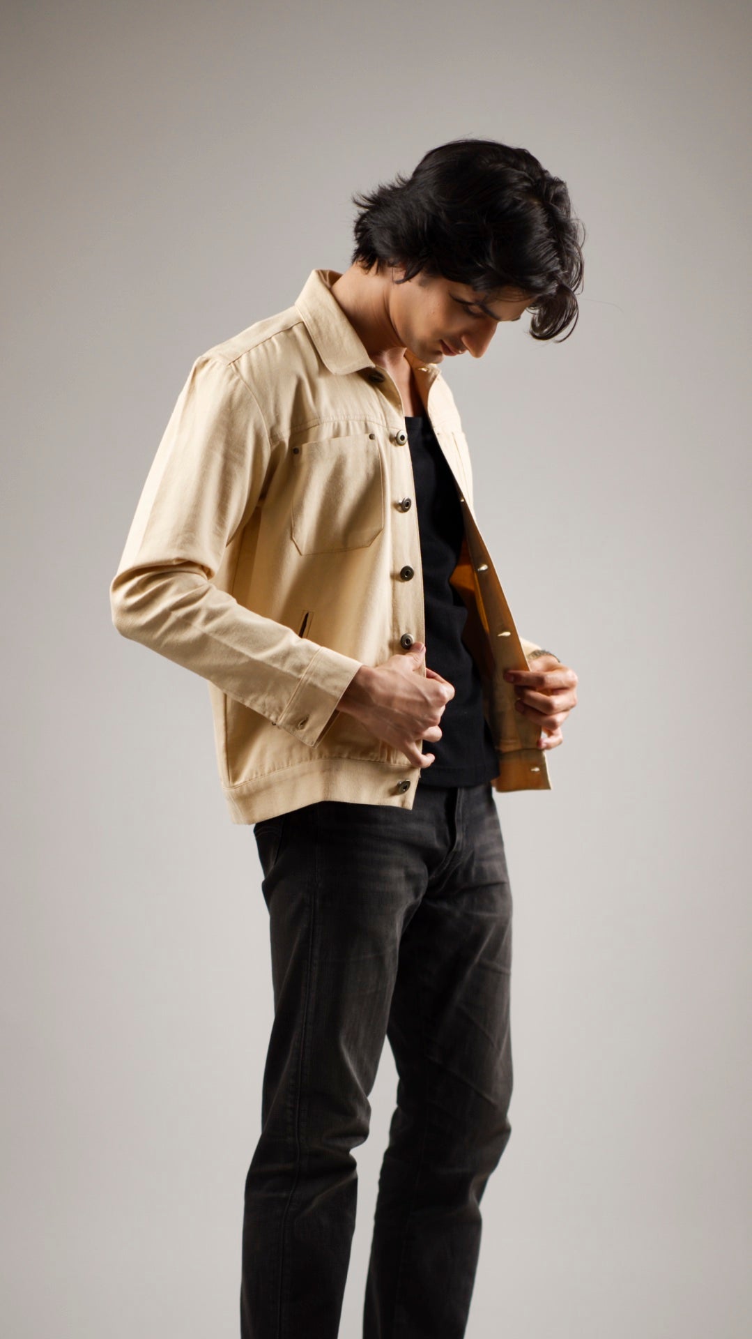 Men's Cotton Canvas Jacket - Sandstone Beige