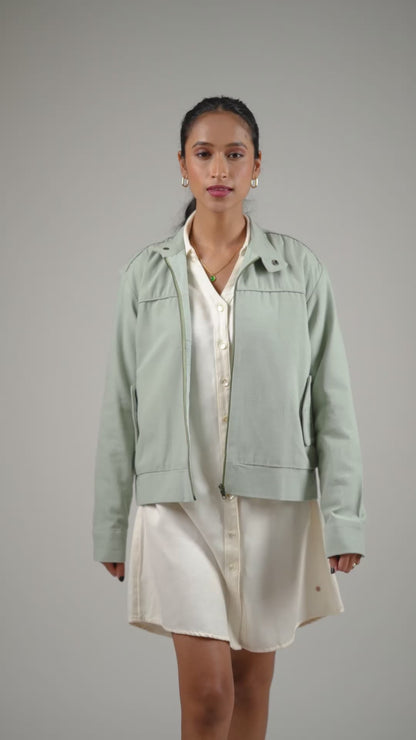 Women's Cotton Canvas Jacket - Olive Sage
