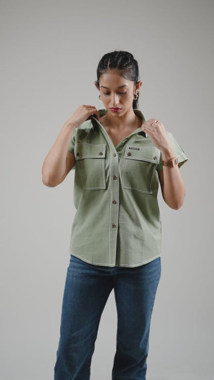 Women's Cotton Linen Shirt - Willow Green
