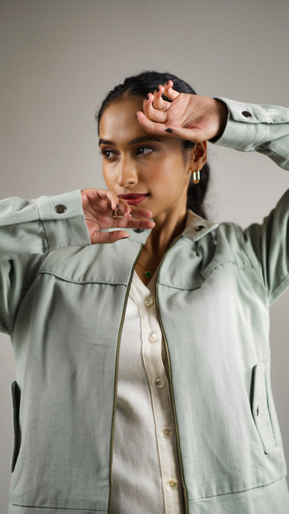 Women's Cotton Canvas Jacket - Olive Sage
