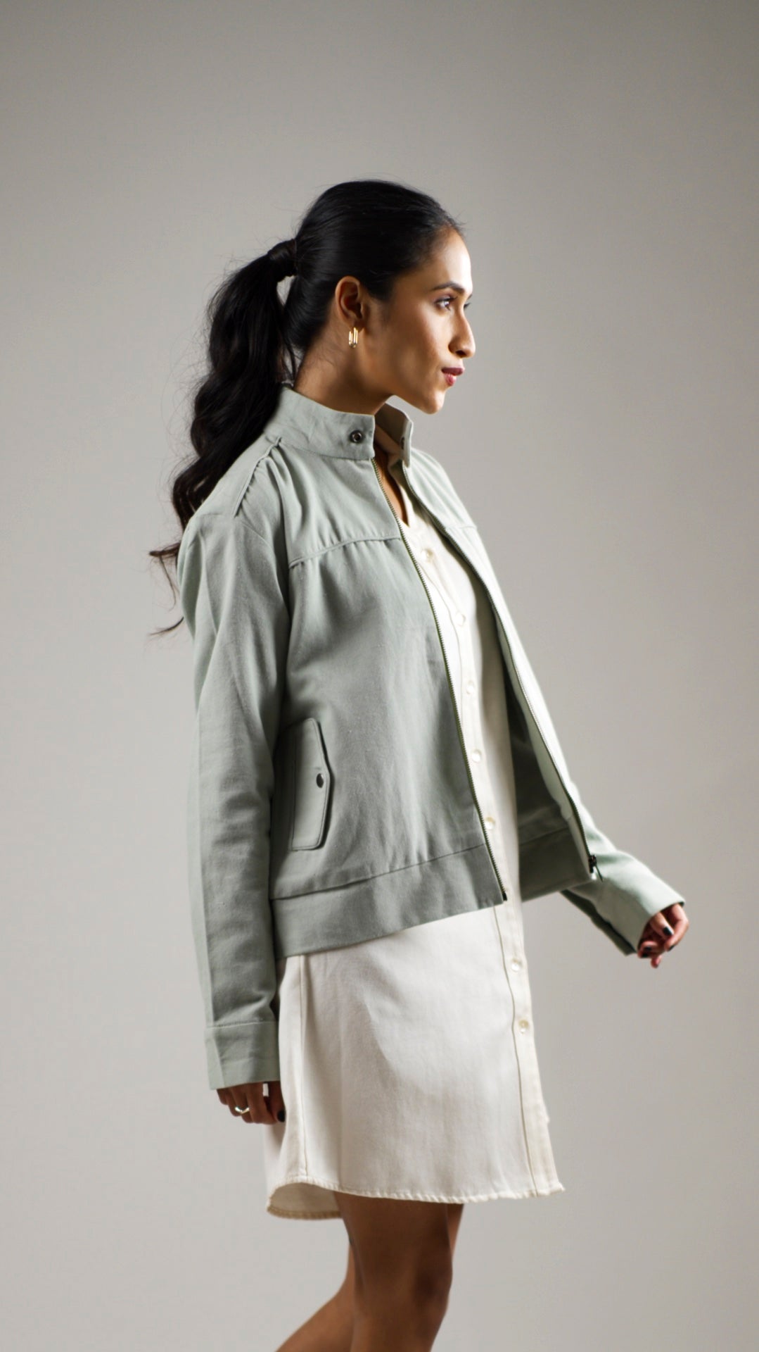 Women's Cotton Canvas Jacket - Olive Sage