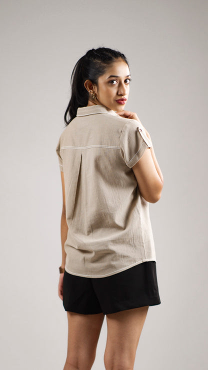 Women's Cotton Linen Shirt - Desert Khaki