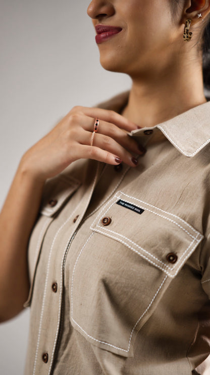 Women's Cotton Linen Shirt - Desert Khaki