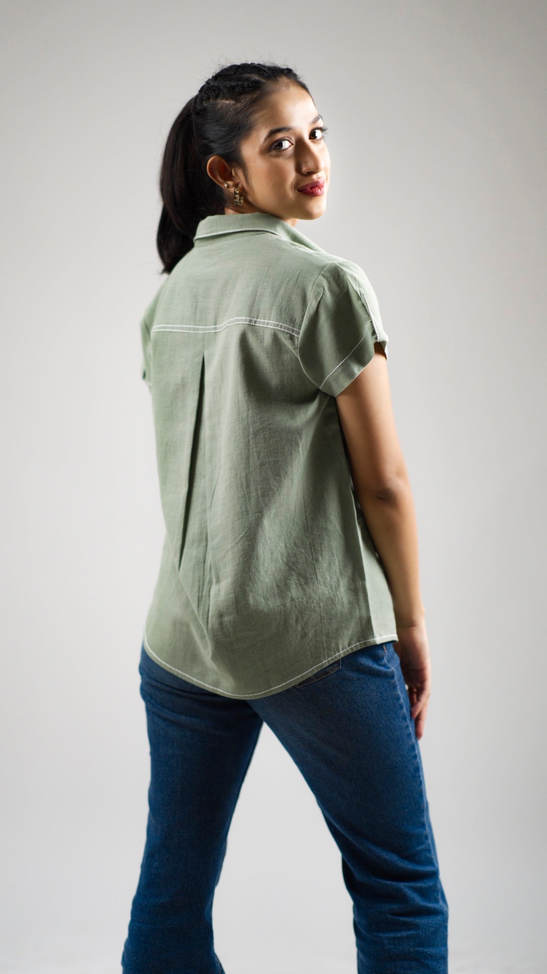 Women's Cotton Linen Shirt - Willow Green