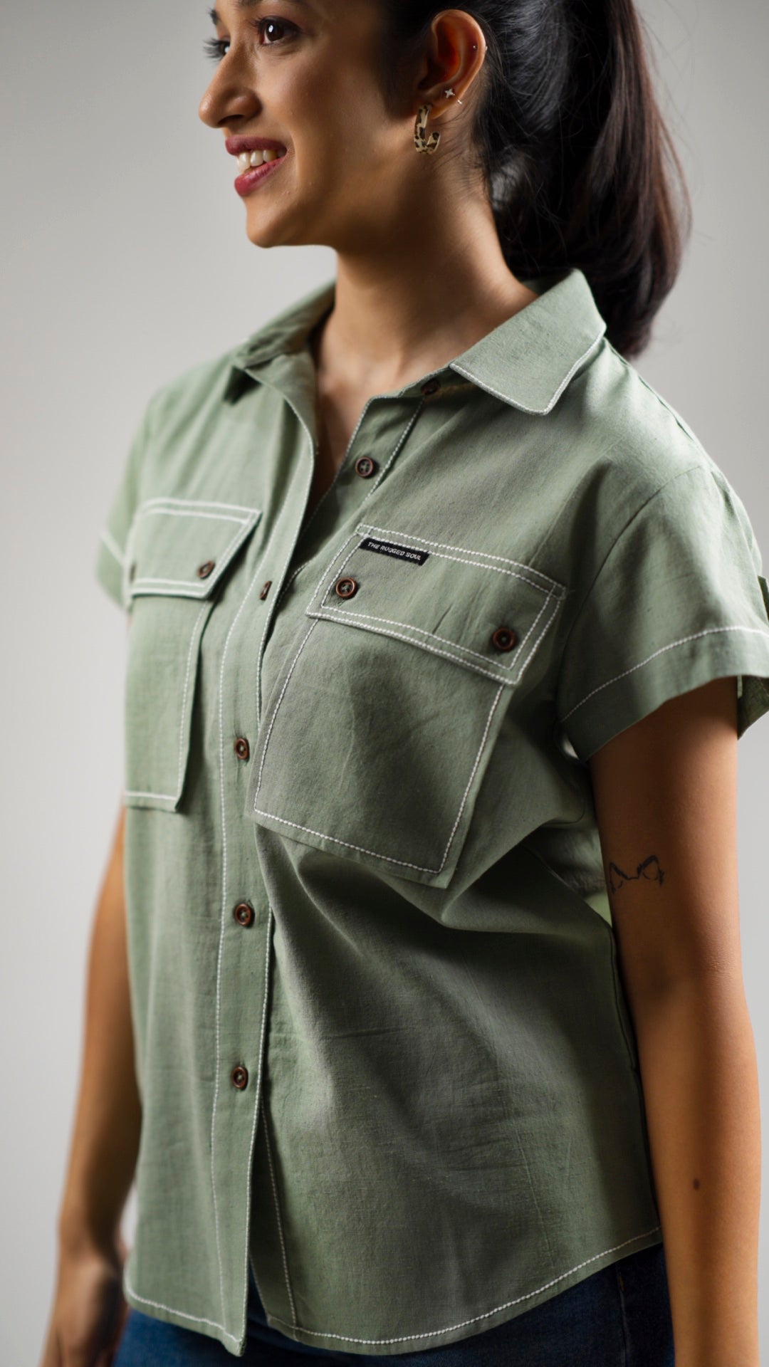 Women's Cotton Linen Shirt - Willow Green