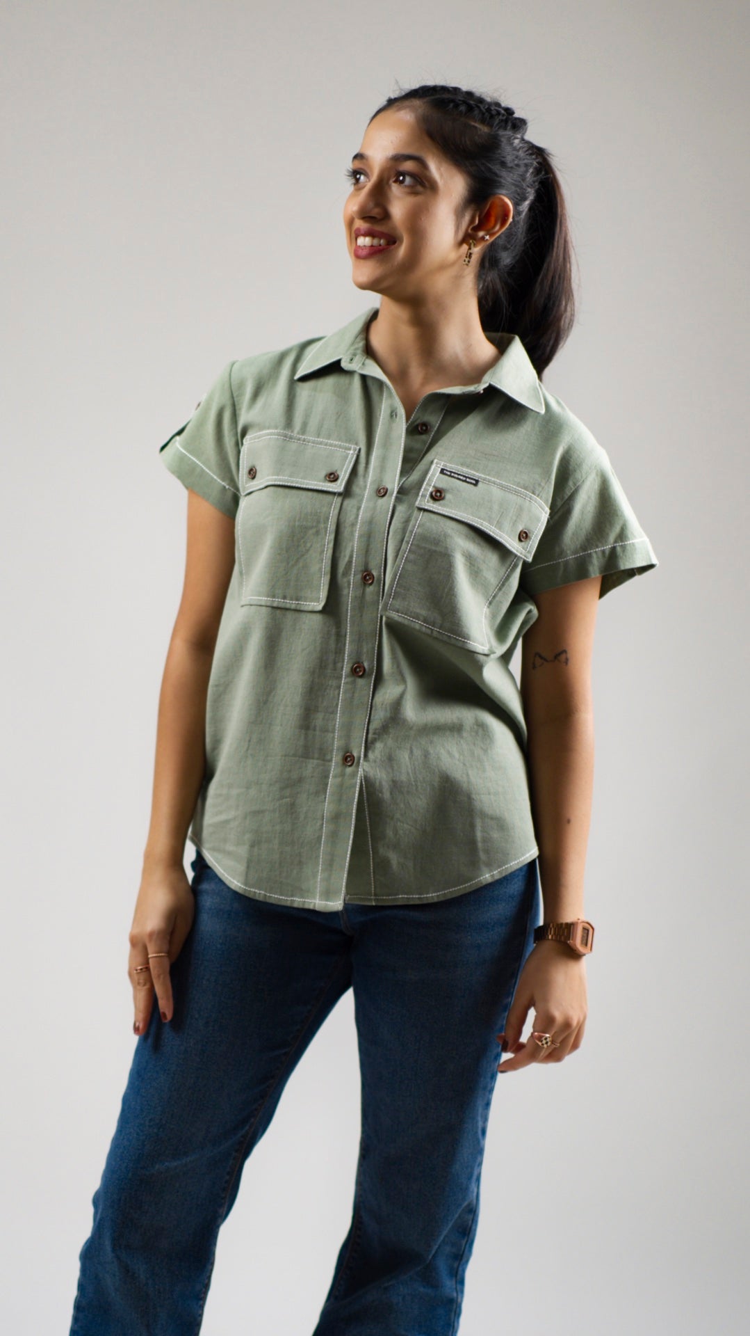 Women's Cotton Linen Shirt - Willow Green